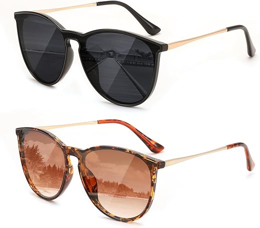 Karsaer 2 Pack Sunglasses for Women Stylish Round Ladies Goggles Men Sun Glasses E1370