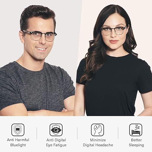 Miniatura 3 de Browline Design Gafas de luz semi azul y marcos redondos de ojos de gato, gafas de luz azul, gafas de computadora, anteojos de filtro de bloqueo UV