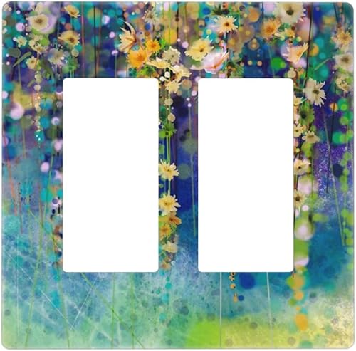 Miniatura 161 de Turquesa Aqua Teal Flower Floral Girasol Daisy Dahlia 2 Gang interruptor de interruptor de luz Cubierta de pared Placa de pared Mariposa Mujer Niña