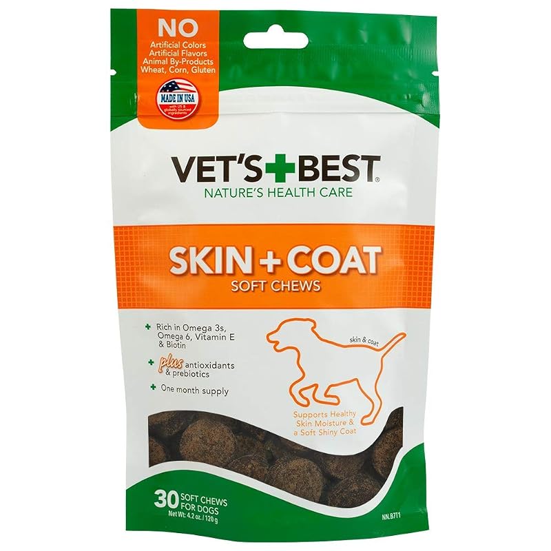 Suplemento para Cães Vet's Best Skin & Coat Soft Chews com Biotina e Vitamina E, 30 unidades