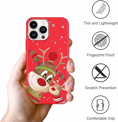 Miniatura 6 de Paquete de 2 bonitas fundas de Navidad para iPhone 13 Pro Maxinch, diseño de alce de Feliz Navidad, funda protectora de TPU de silicona suave,