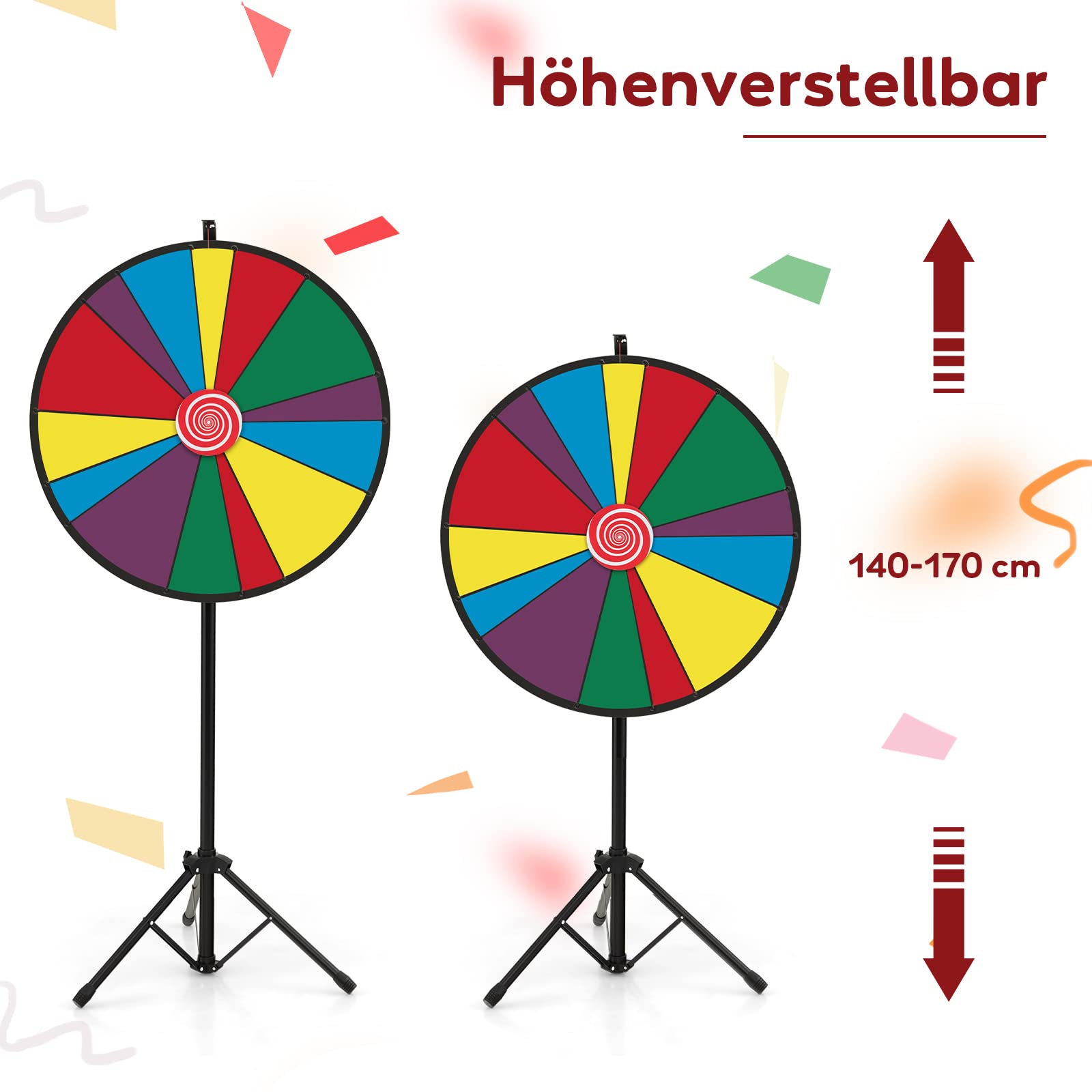 GOPLUS 30 Zoll Glücksrad mit höhenverstellbarem Metallboden, inkl. Radiergummi und Markierstift，Drehrad Preisrad für Lotteriespiele und Partyspiel, für Kinder und Erwachsenen, bunt (30")