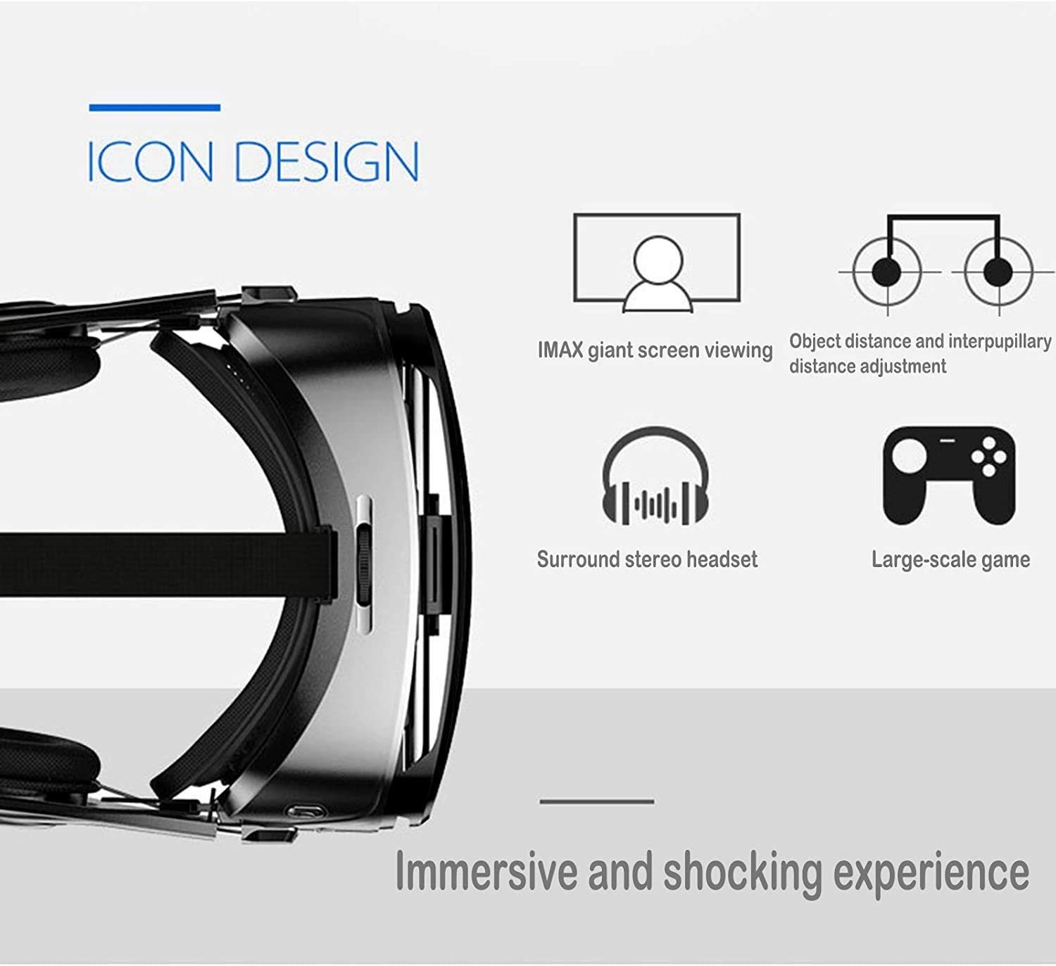VR Auricular Compatible con iOS y Teléfono Android - Gafas de Realidad virtuales universales - Nuevo y Suave y cómodo 3D VR Gafas | Azul | con protección de los Ojos