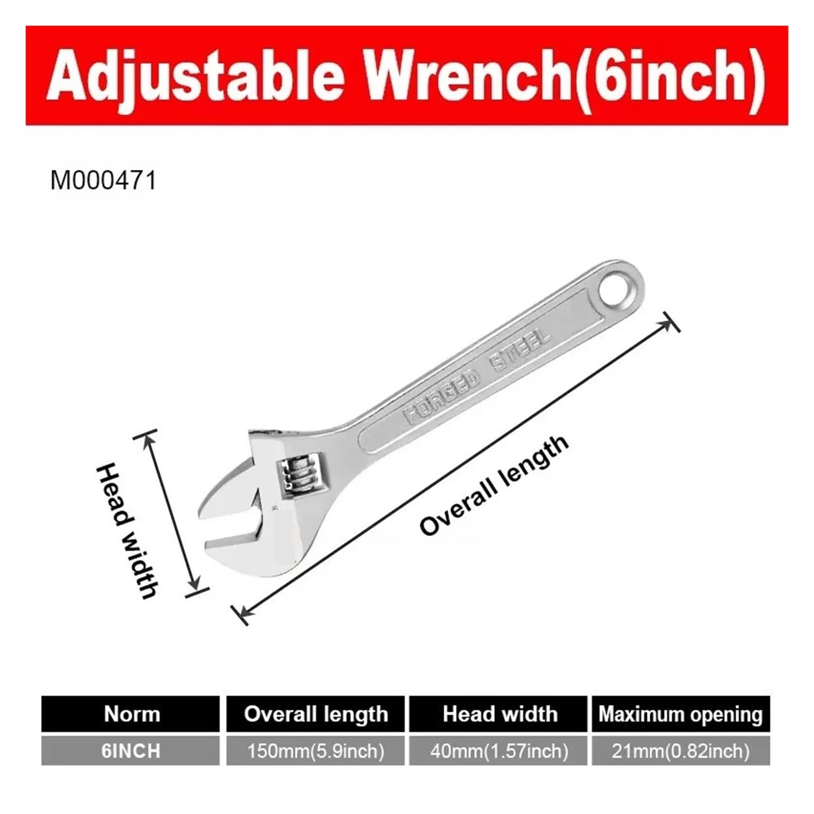 Klucz nastawny, Duży otwór, długi uchwyt, uniwersalny klucz zaciskowy, stal, narzędzia do ręcznej naprawy w warsztacie mechanicznym(6inch)