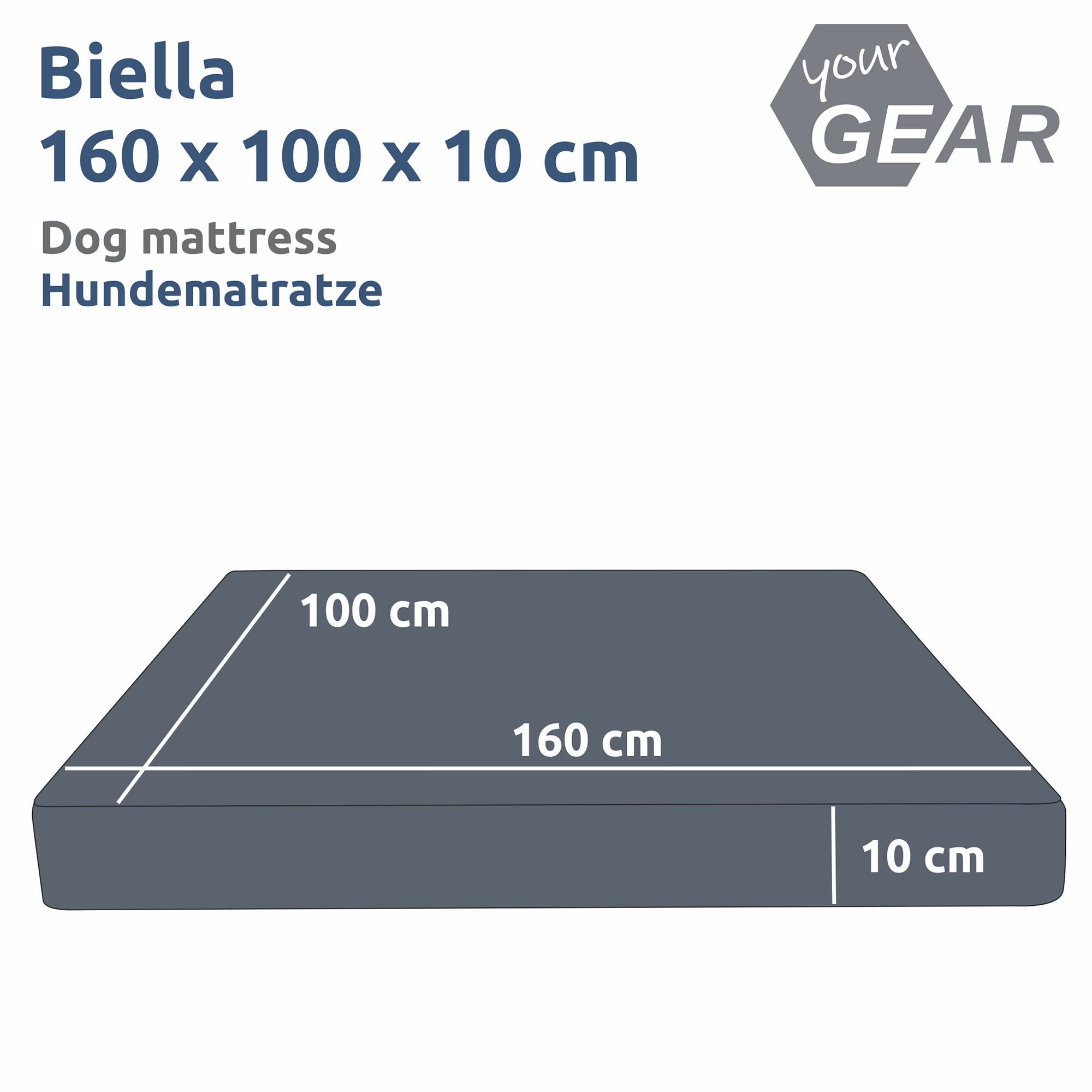 your GEAR Biella Cama ortopédica para Perros XXL, Cama para Perros Grandes, Lavable, colchón para Perros, Gran Comodidad (160 x 100 x 10 cm)