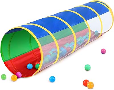 iBabify Kids Crawl Through Play Tunnel, Pop Up Baby for Toddlers- Tube, & Game Tent Toy Girl Boy Gift or Dog Cat Pet Tunnels (Red, Green and Blue mesh Tunnel)