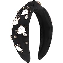 Halloween Ghost Headbands for Women Girls, Cute Spooky Beaded Crystal Rhinestone Knotted Headband Ghost Costume Hair Accessories Halloween Holiday Cosplay Party Favors