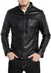 WULFUL Homme Stand Collar Veste en cuir Moto Faux léger Outwear