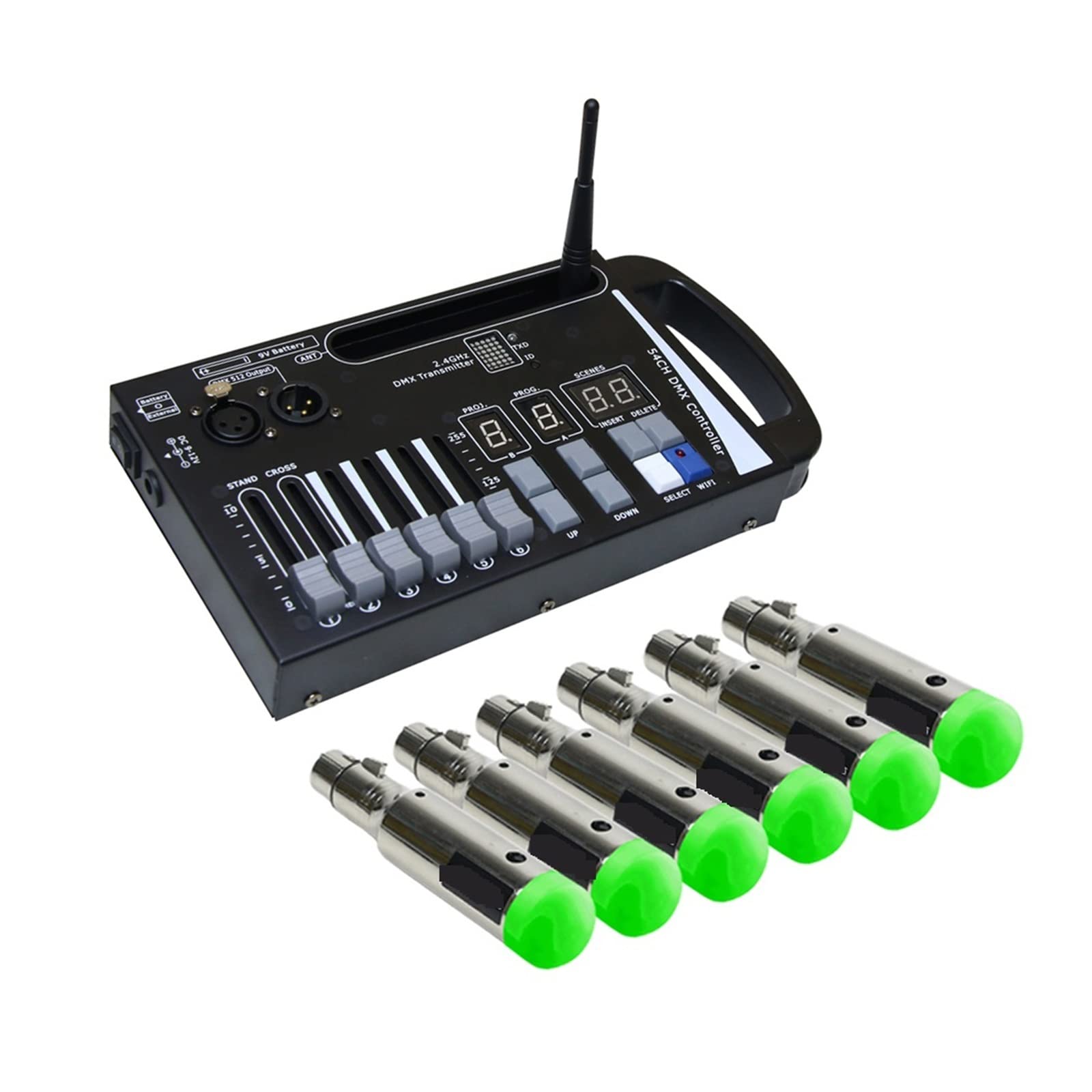 Contrôleur DJ sans Fil DMX512 avec récepteur à Batterie intégré, contrôleur Professionnel pour éclairage de scène et Divertissement à Domicile (DX0189)