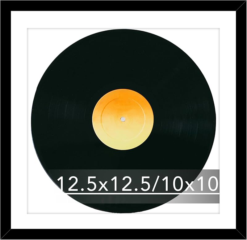 JCJMY 12.5x12.5 Vinyl Record Frame with 10x10 Mat for Vinyl Record Album Cover Poster, Display Picture 10x10 with Mat or 12.5 x 12.5 Without, Wall Hanging Record Frame with Plexiglass, Black
