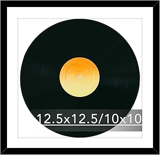 12.5x12.5 Record Frame with 10x10 Mat for Vinyl Record Album Cover Poster, Display Picture 10x10 with Mat or 12.5 x 12.5 Without Mat, Wall Hanging Vinyl Frame with Plexiglass, Black