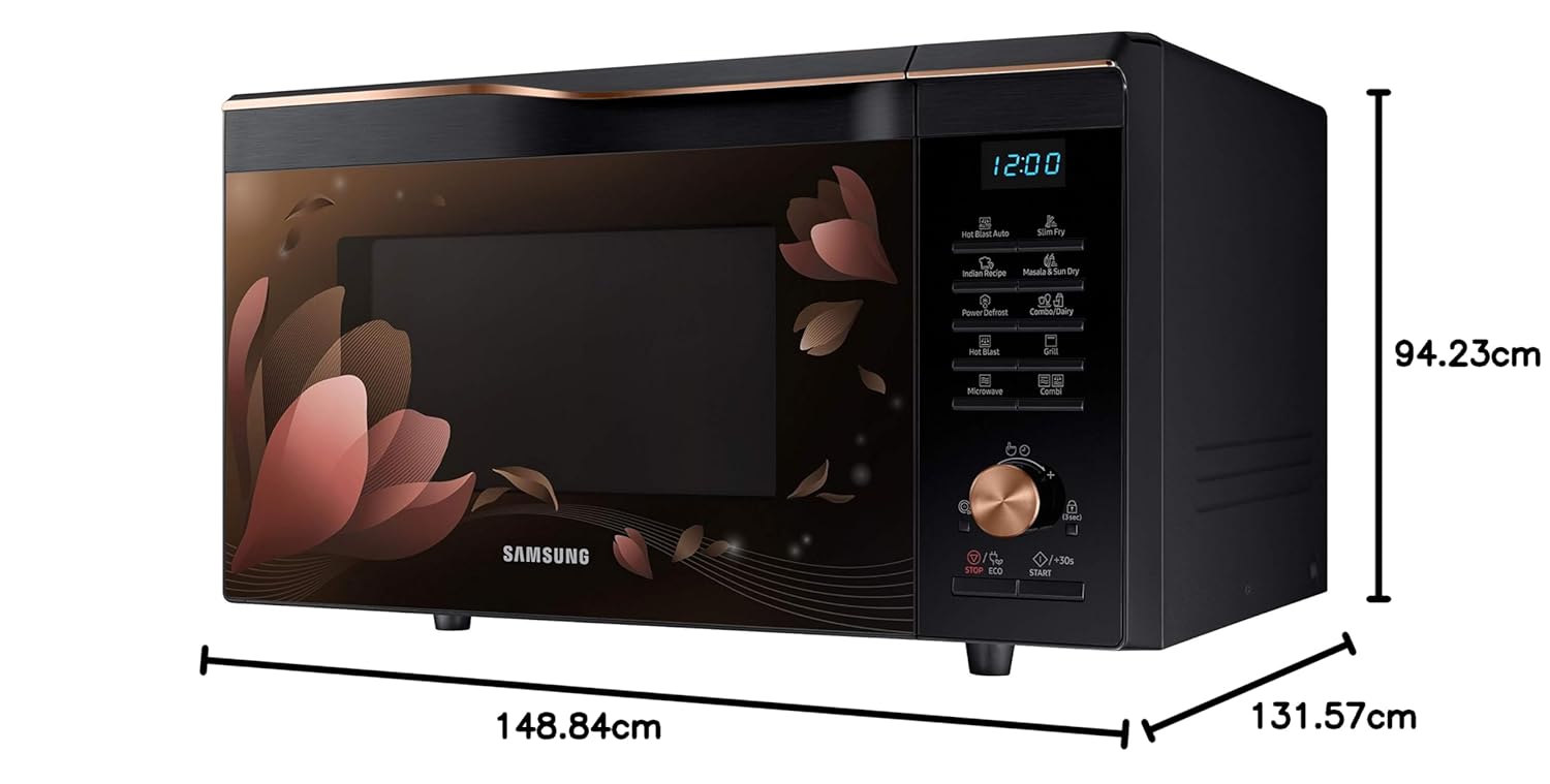 Diagram showing the dimensions of the Samsung 28 L Convection Microwave Oven