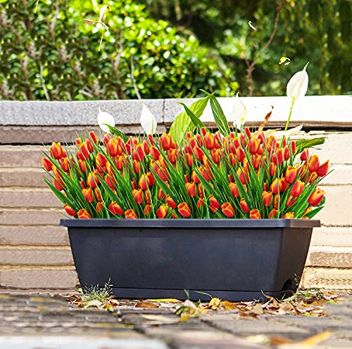 Guagb 8 Bundles Outdoor Artificial Tulips Fake Flowers Uv Resistant Faux Plastic Greenery Shrubs Plants For Home Outside Garden Porch Window Farmhouse Decor (Orange) #TOP1