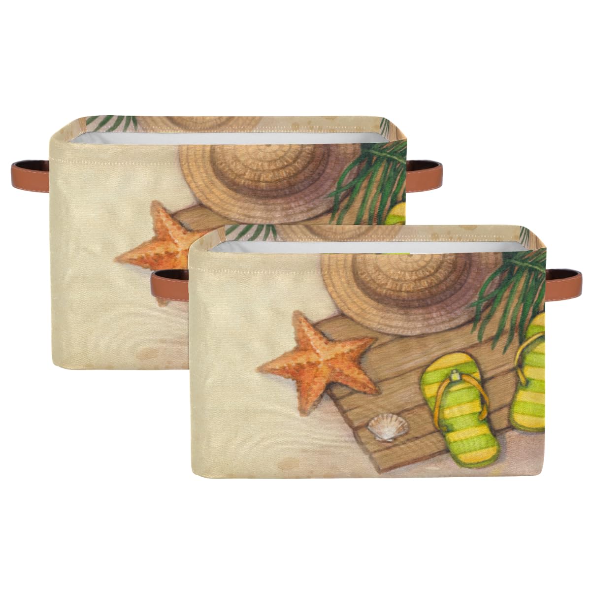 Lot de 2 grands paniers de rangement pliables en paille, pour la plage, l'été, les coquillages, les étoiles de mer, les jouets, les vêtements, le bureau, le salon