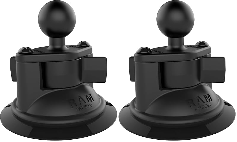 RAM MOUNTS Base de ventosa Twist-Lock com esfera B de 25,4 mm (1 pol.), placa AMPS para painel e para-brisa RAP-B-224-1U, kit com 2 unidades