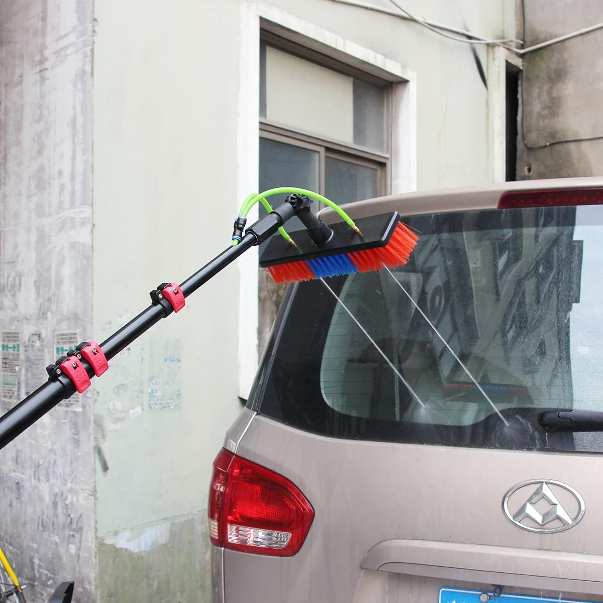 Pértiga con Cepillo para Limpieza de Ventanas, Kit de pértiga con Suministro de Agua, Cepillo para Limpieza de Paneles fotovoltaicos y solares, Herramienta para Lavar CRI