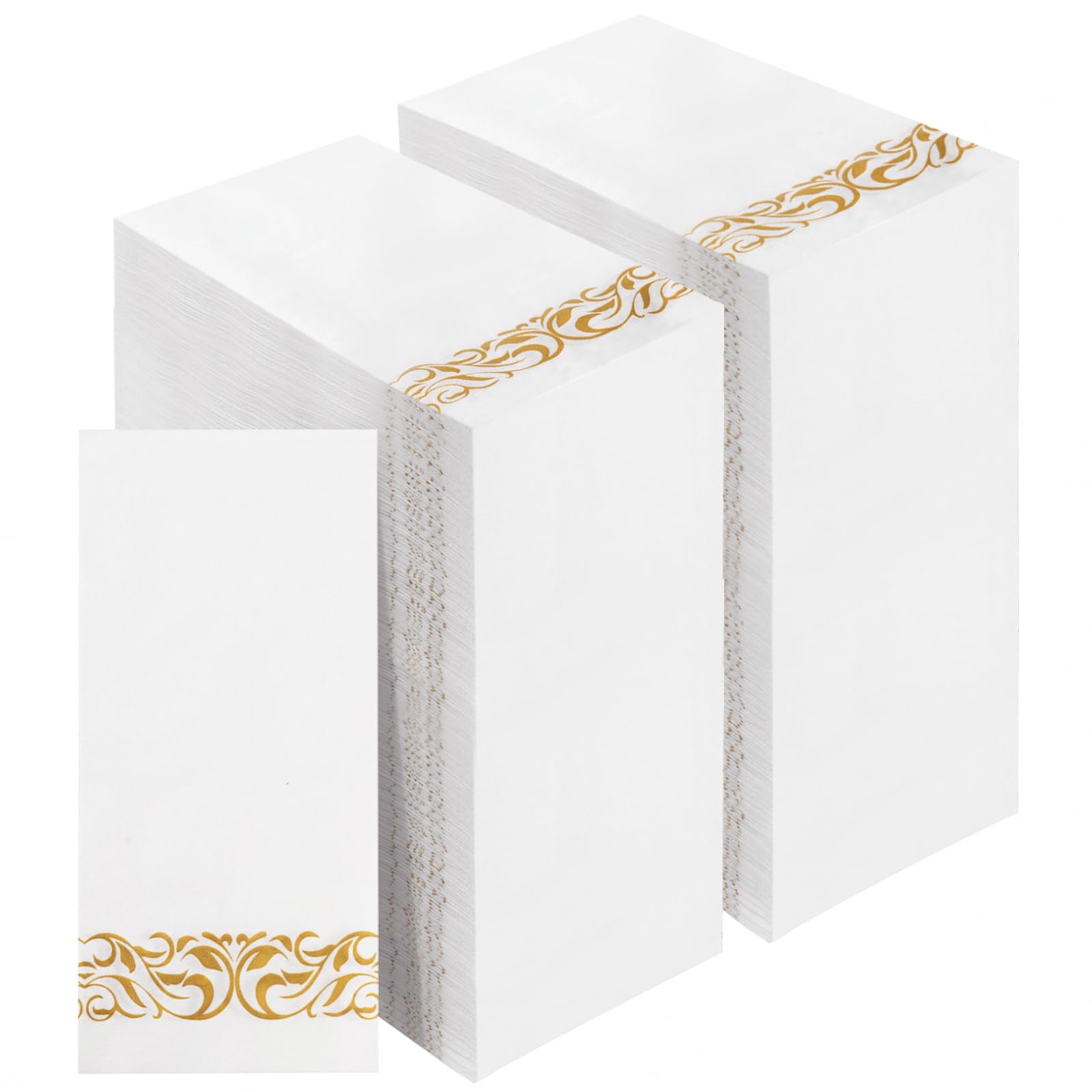 BESTVIP Paquete de 400 servilletas de papel desechables, servilletas de cena de 3 capas con ribete dorado, servilletas de baño suaves para invitados, servilletas absorbentes de fiesta, servilletas de