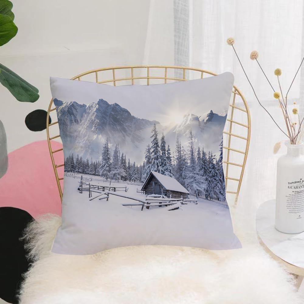 HYOSXW Cushion Cover,Throw Pillow Case Home Decorative for Living Room Bedroom Sofa Chair 16X16 Inch,Old farm in the mountains. Foggy winter morning.,Pillowcase 40X40cm