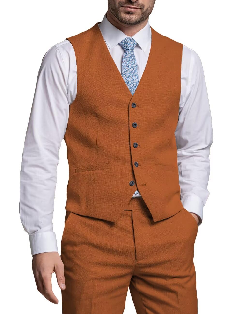 HANBANGWEI Mens 2 Piece Suit Slim Fit Formal Groomsmen Vest Pants Suit Set Wedding Single-Breasted V-Neck Vest and Pants