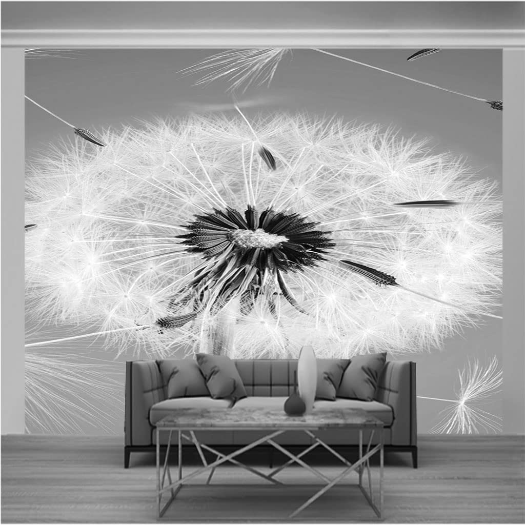 Papier peint 3D intissé pissenlit gris pour chambre adulte et salon