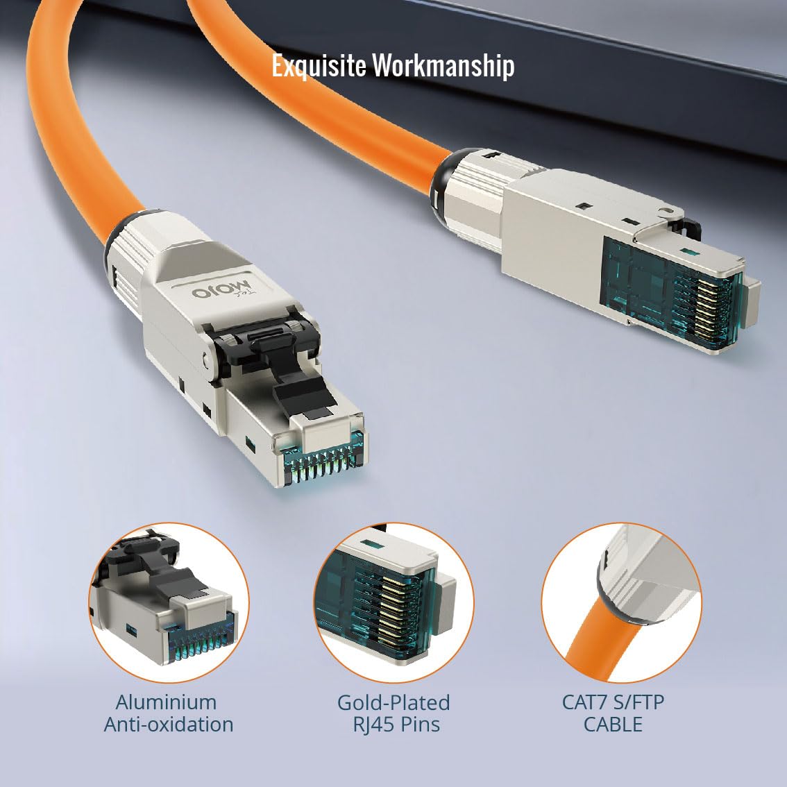 Tecmojo Cable de red Ethernet CAT7 S/FTP 100 m, 10 Gigabit LAN, conductor de cobre puro 23 AWG con blindaje trenzado AL-MG LSZH B2ca naranja, con herramienta de corte y pelacables y conectores RJ45