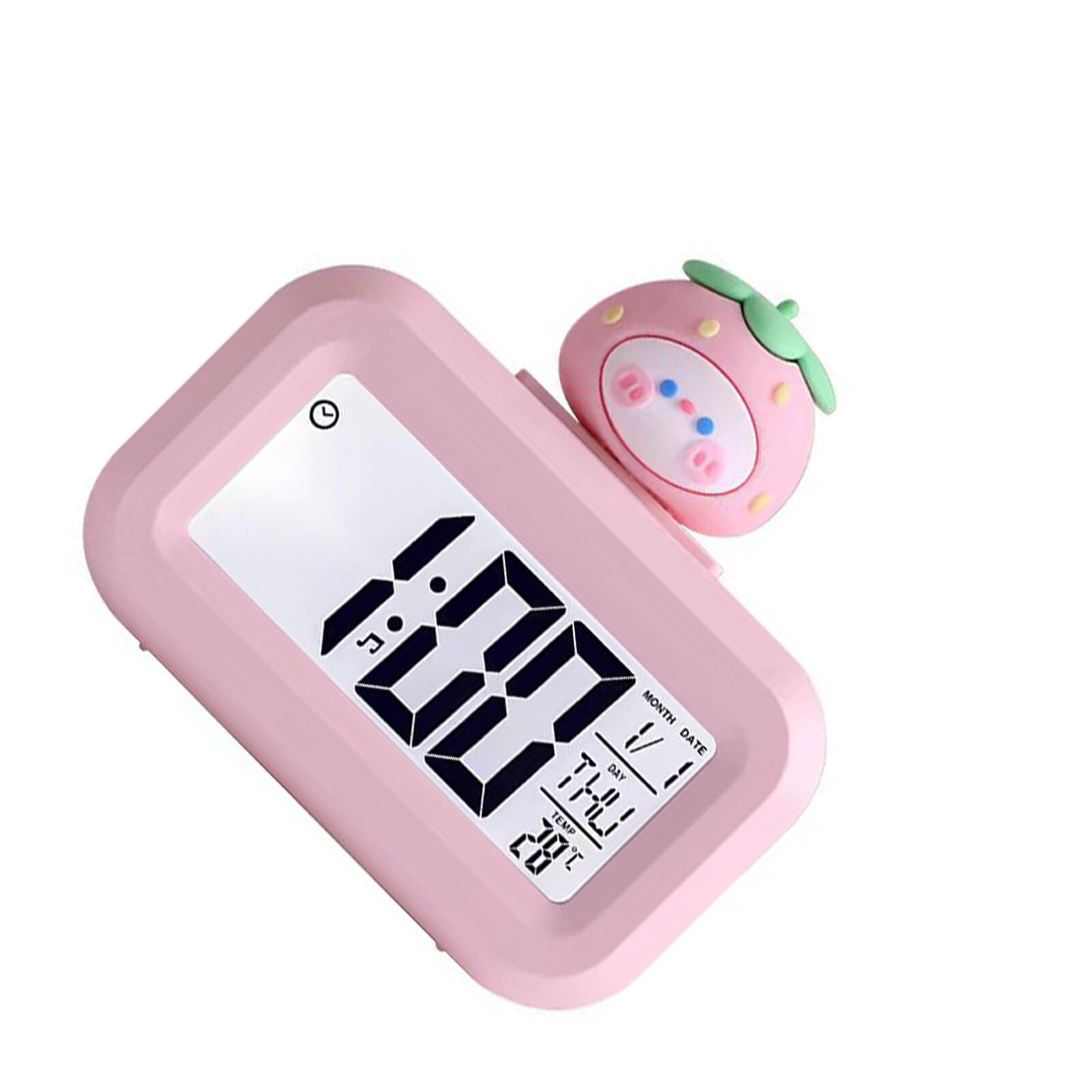 Ailan Cute Strawberry Cartoon Alarm Clock With Temperature Display Childrens Bedroom ABS Multi Functional Mini Alarm Clock