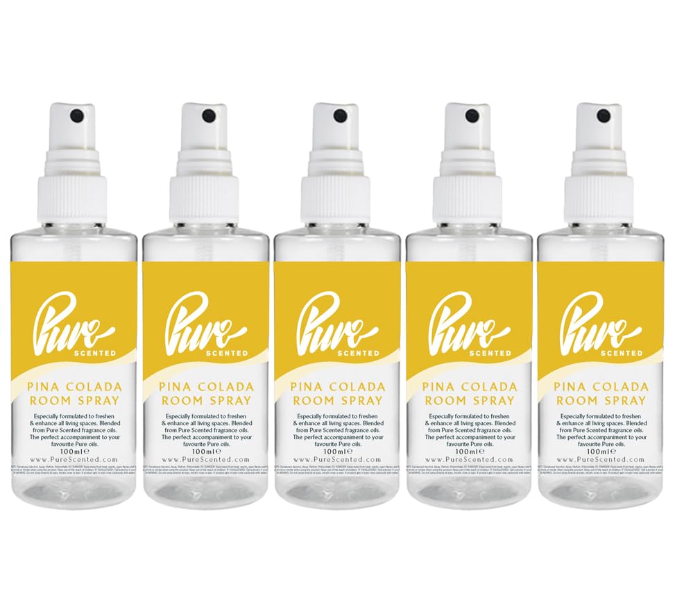 "Pure Scented 500ml Room & Fabric Sprays 5 x 100ml Suitable For Home, Car, Caravan, Work, Gym Bags, Odour Eliminators (5 x 100ml, Pina Colada)"