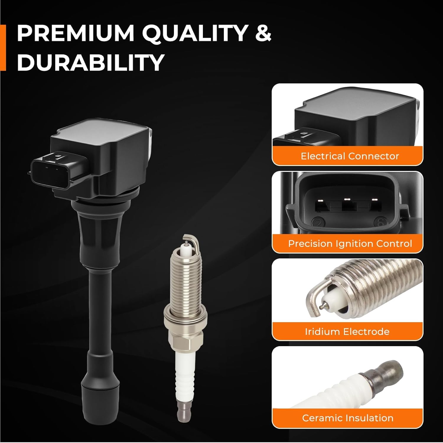 4PCS UF549 Ignition Coils Kit With 9029 Iridium Spark Plug Ignition Coils Pack Compatible With Nissan Altima Cube NP300 Frontier Rogue Sentra Tiida Urvan Versa XTrail INFINITI FX50 M56 QX70 2005-2019.