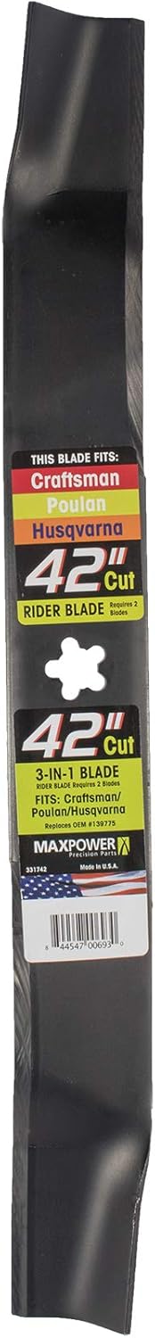 Maxpower 331742S Mower Blade for 42 Inch Cut Poulan/Husqvarna/Troy-Bilt Replaces 139775, 532139775,yellow