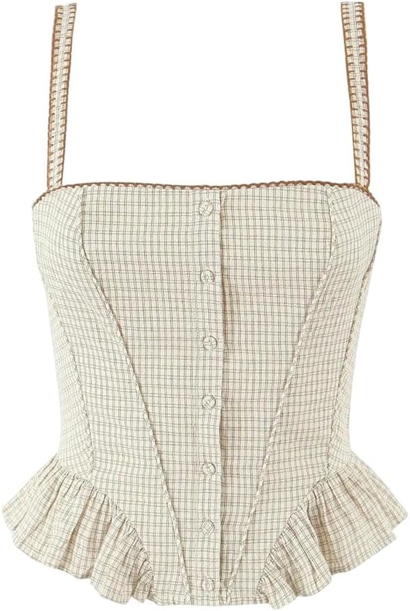 Women's Spaghetti Strap Corset Top and Ruffle Hem Short Skirt 2 Piece Y2k Outfit