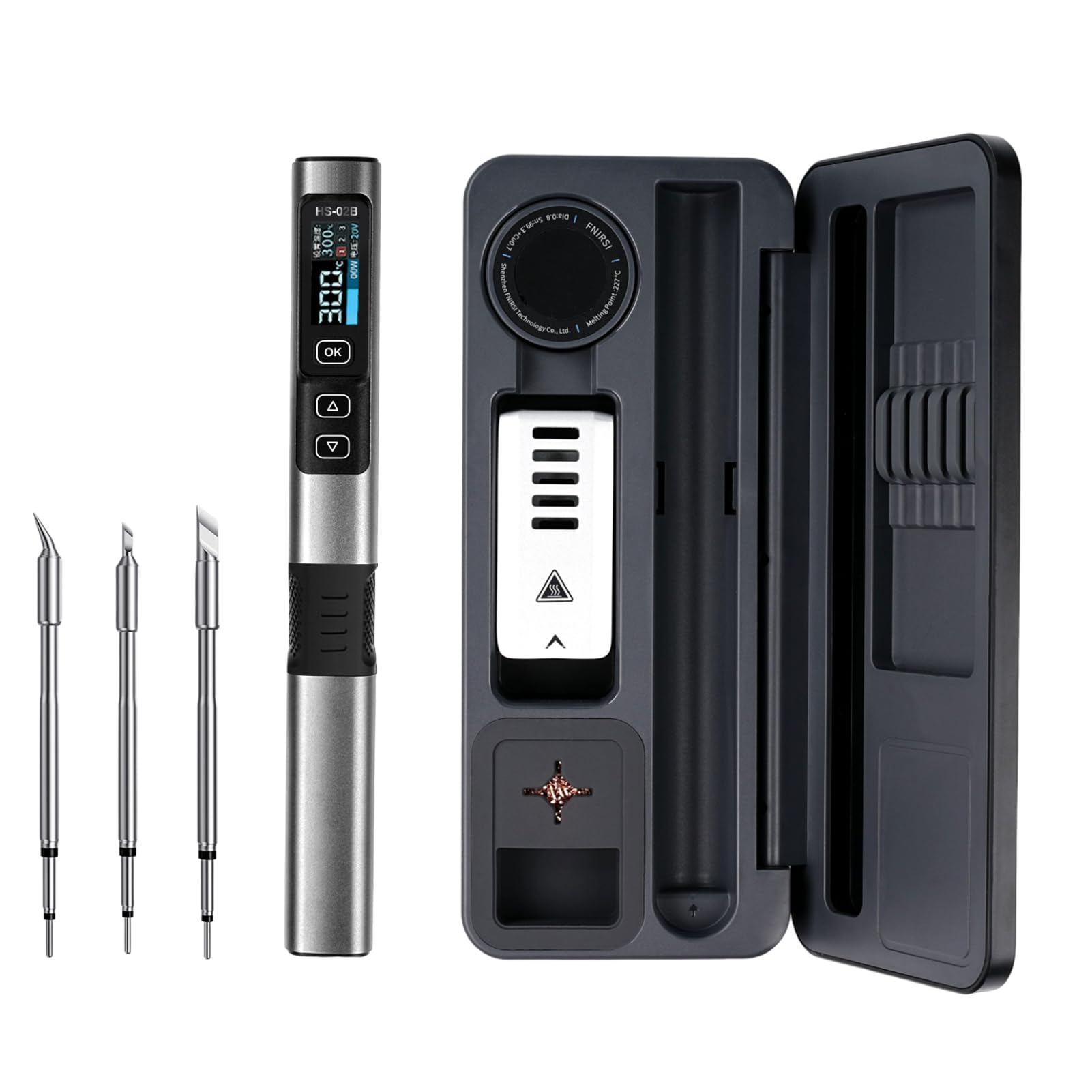 HS-02B Lötkolben Set, 100W Lötkolben USB-C, 100~450 °C Schnellheizung 2s | 3 voreingestellte Temperaturs, Soldering Iron mit Display und 3 Lötspitzen, Smart Lötkolben für Präzision Elektronik PD/QC