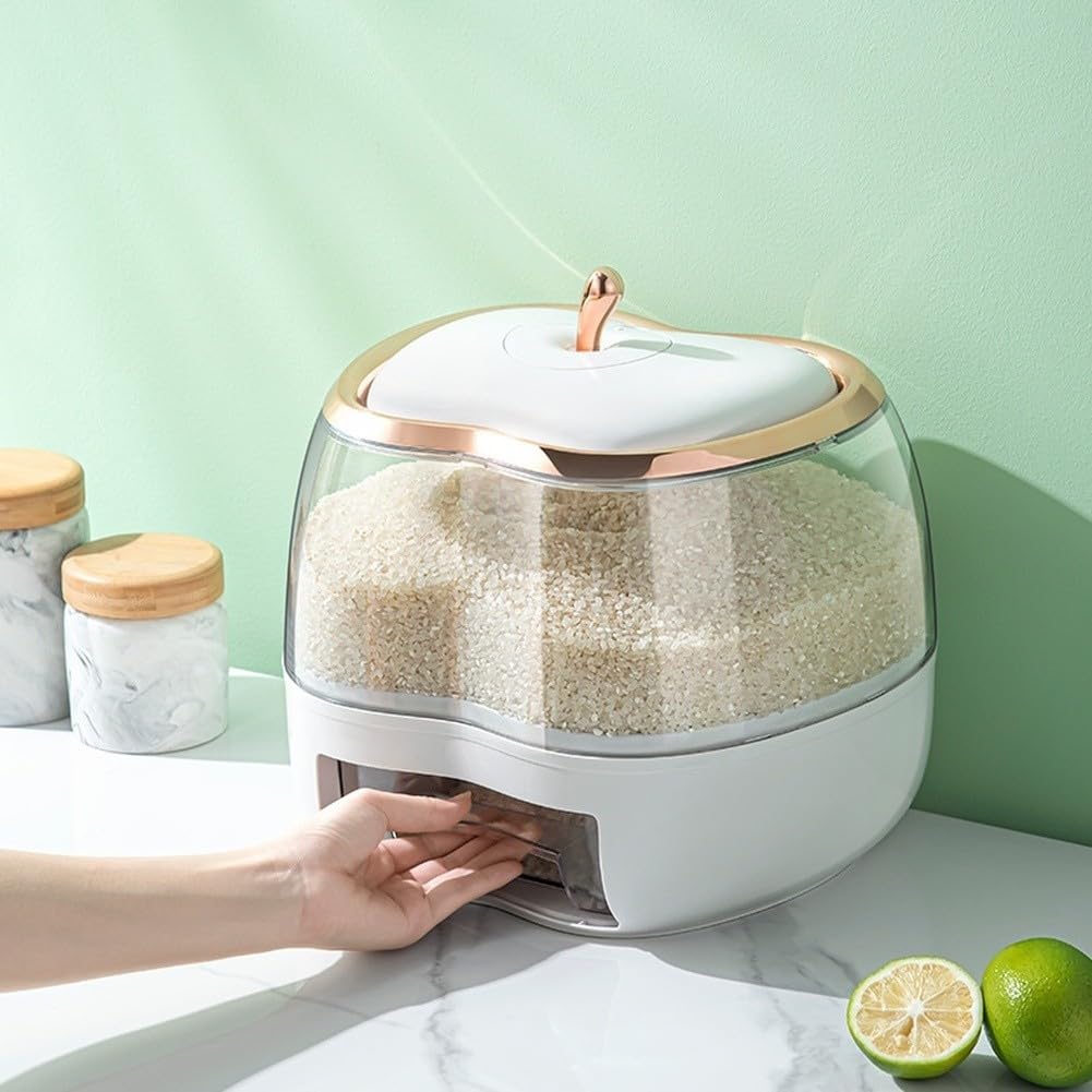 Grand distributeur de riz 20 kg, motif fruits, boîte de rangement résistante à l'humidité, avec bouton pression pour céréales (B)