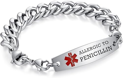 Miniatura 111 de Brazaletes de alerta médica ajustables de 7.5" a 9" para mujer/hombre, de acero inoxidable, intercambiables