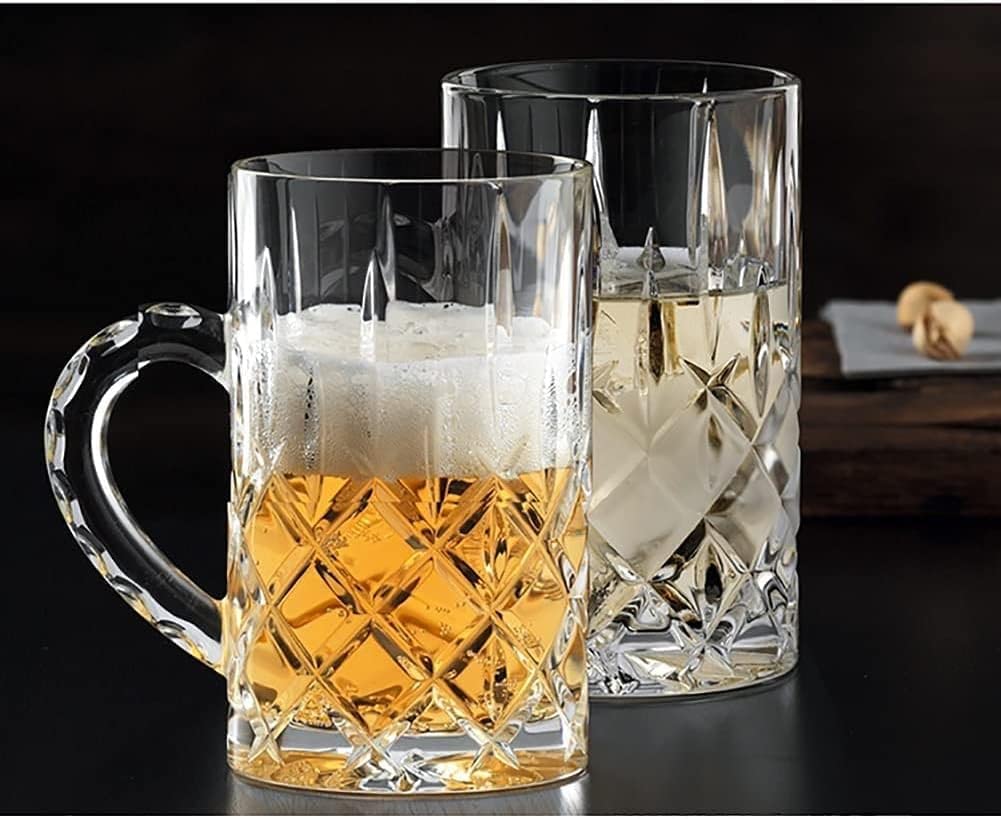 Bicchiere da birra in vetro con incisione personalizzata, bicchiere da birra in cristallo con manico, motivo a cubetti di ghiaccio, perfetto per festival e matrimoni, divertenti tazze da birra