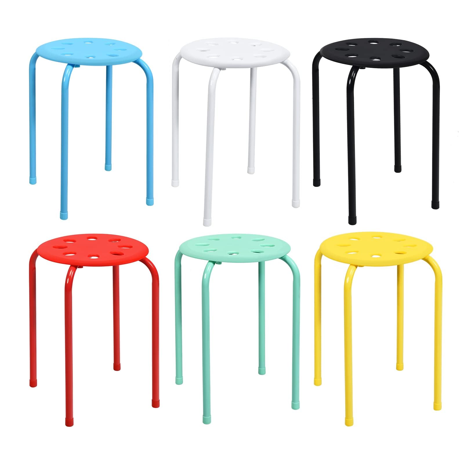 RELAX4LIFE Sgabelli Impilabili 6 Pezzi, Sgabelli Leggeri con Telaio in Metallo e Seduta in Plastica per Casa Scuola Aula, Sgabelli Rotondi Multiuso per Bambini Adulti (Colori Assortiti)