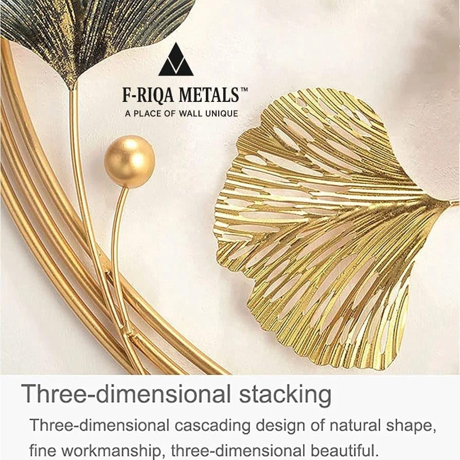 Image of F-RIQA METAL Luxury Half Moon 3D Metal Wall Art | Golden & Silver Leaf Design Wall Hanging | Modern Decorative Wall Sculpture for Living Room, Dining Room & Bedroom Decor