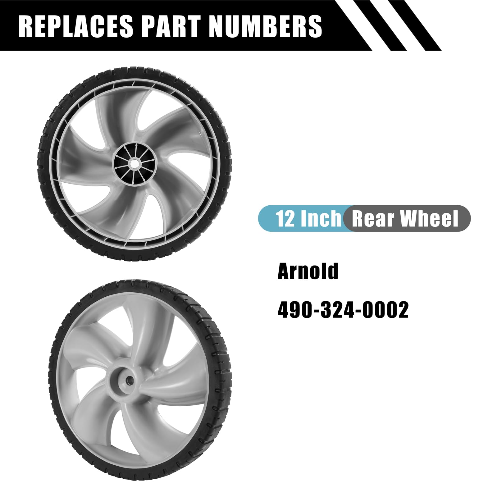 Ruedas traseras de 12 x 1.75 pulgadas para cortacésped Craftsman Arnold 490-324-0002, neumáticos de plástico de 12 pulgadas compatibles con cortacéspedes Poulan, Brute, Hon da, Hu sqvarna,