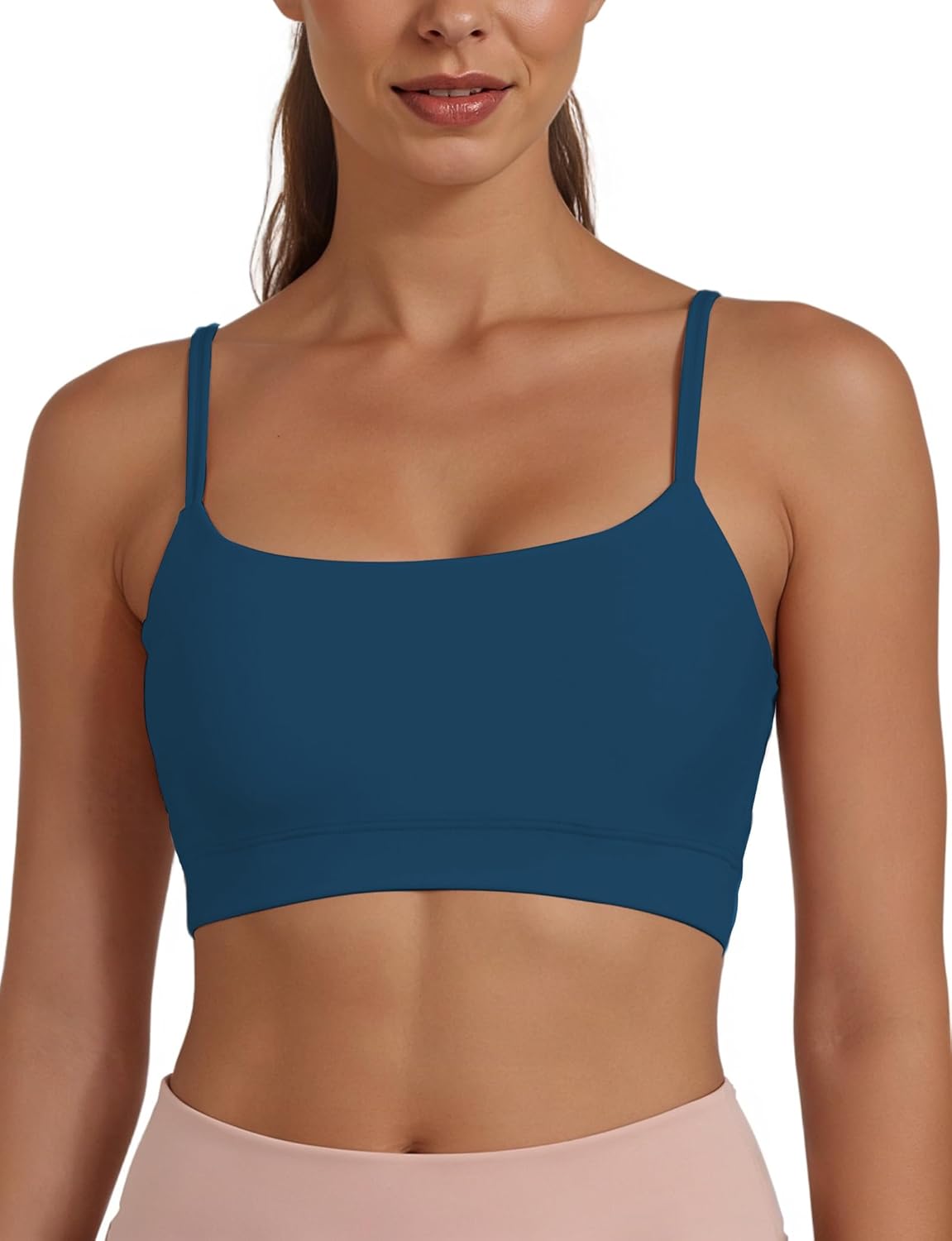 Buauty U Neck Sports Bra for Women, Adjustable Thin Straps Padded Push up Light Support Low Impact Racerback Yoga Bras