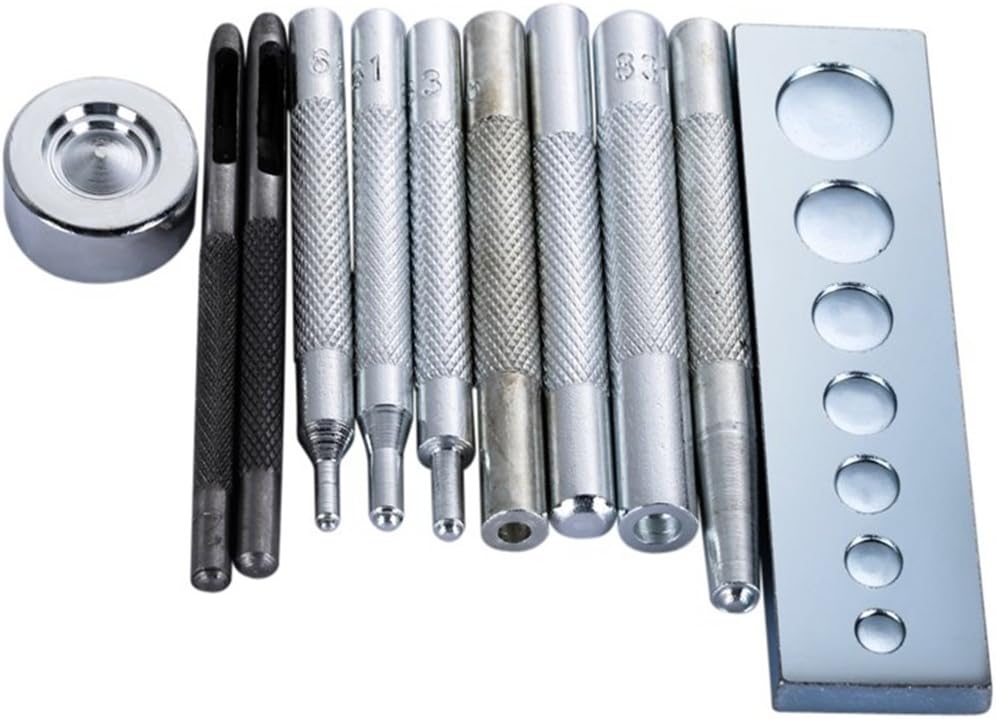 11 PCS Leather Craft Die Punch Hole Snap Rivet Button Base Hand Tool