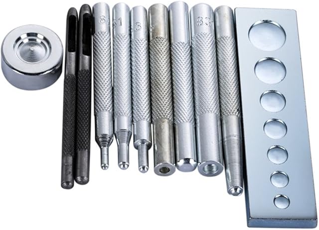 DreamColor 11 PCS Leather Craft Die Punch Hole Snap Rivet Button Base Hand Tool