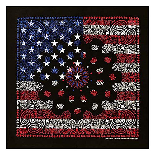 Bandana 3-Pack - Made in USA For 70 Years - Sold by Vets – 100% Cotton –Sewn Edges (Black Flag)