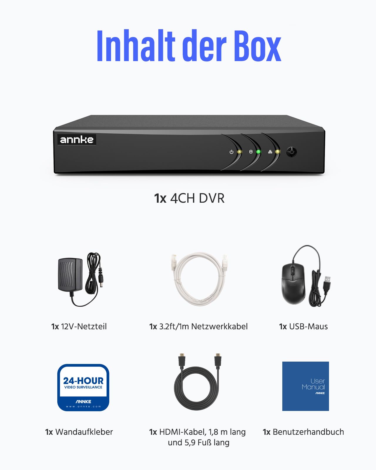 ANNKE 3K/5MP Lite 4CH 5 in 1 Registratore DVR di Sicurezza mit Personen- und Fahrzeugerkennung per Sistema di Telecamere CCTV, Unterstützt 4 Analoge und 1 IP Kameras, ohne Festplatte | 5-in-1-Sicherheits-DVR-Rekorder, unterstützt 4 analoge Kameras/AHD/TVI