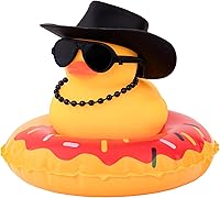 Vista 1 de wonuu Adornos de Pato de Goma para Automóvil, Adornos de Tablero de Automóvil, Adornos de Tablero de Automóvil Bonitos con Sombrero de Vaquero