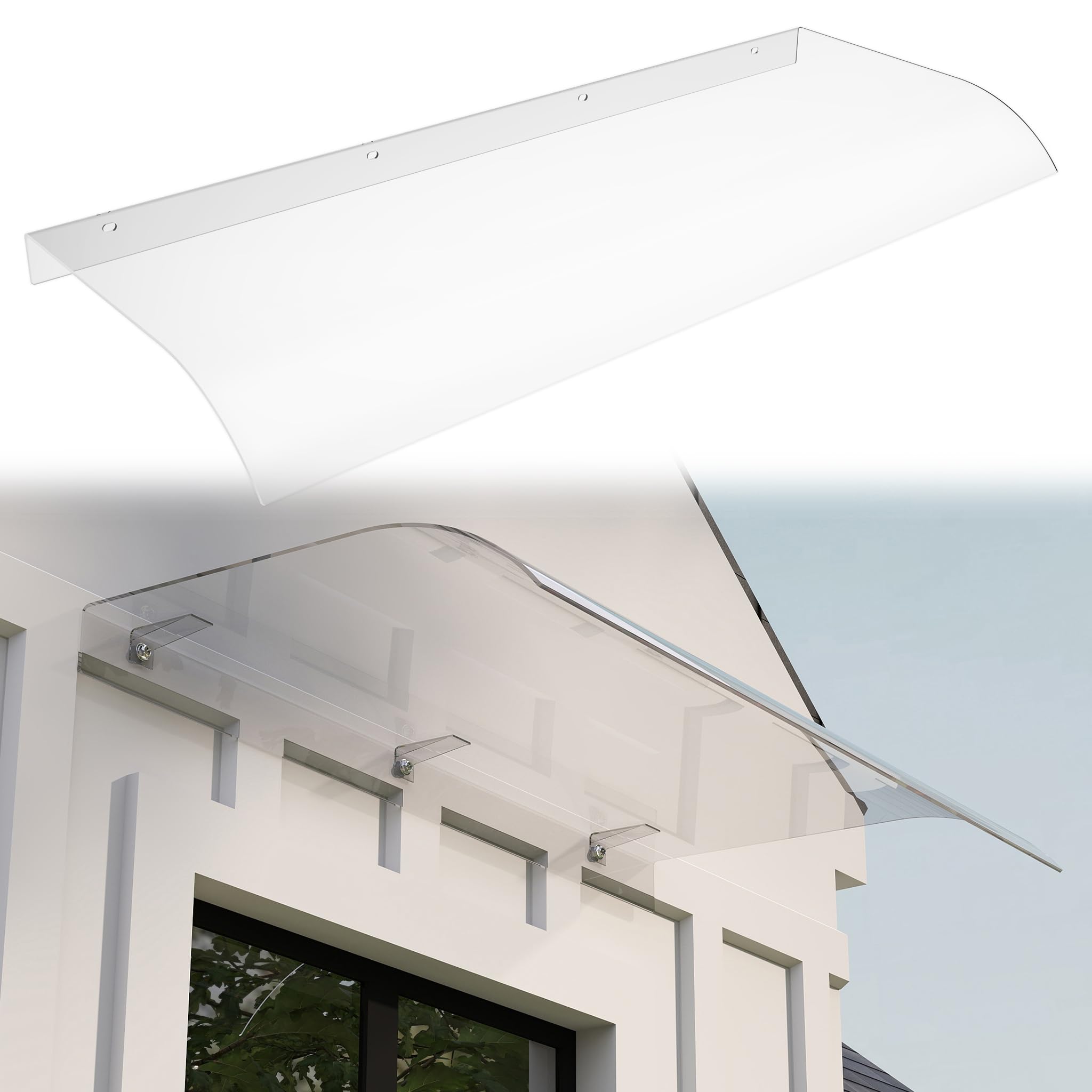 YEATHOR Canopy, Front Door Canopy, Transparent PET Arched Canopy, 3.5 mm Thick, Rain Cover, UV Protection, Porch Canopy Awning for Window, Patio, Balcony, 50 x 120 cm