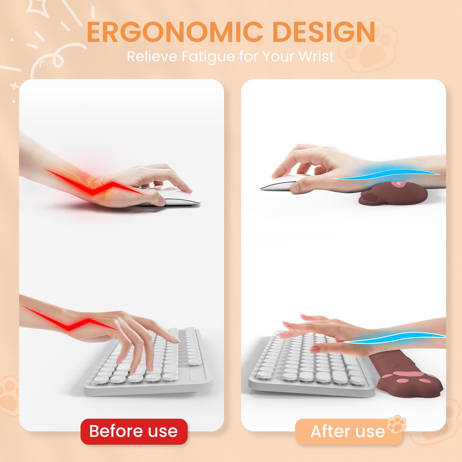 HAOCOO Cute Mouse Pad with Wrist Support, Ergonomic Keyboard Wrist Rest, Gel Wrist Rest for Computer Keyboard and Mouse Pad Set, Kawaii Mousepad with Wrist Rest for Desk Laptop Girls, Brown Teddy Bear