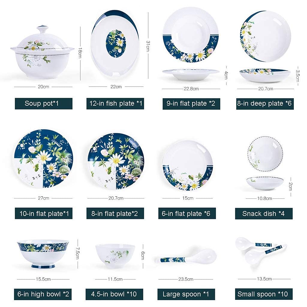 Ceramiczne zestawy obiadowe 46 sztuk Ceramiczne zestawy obiadowe, miska/naczynie/garnek do zupy/łyżka|Zestaw zastawy stołowej Zestaw zastawy stołowej z kwiatowym wzorem