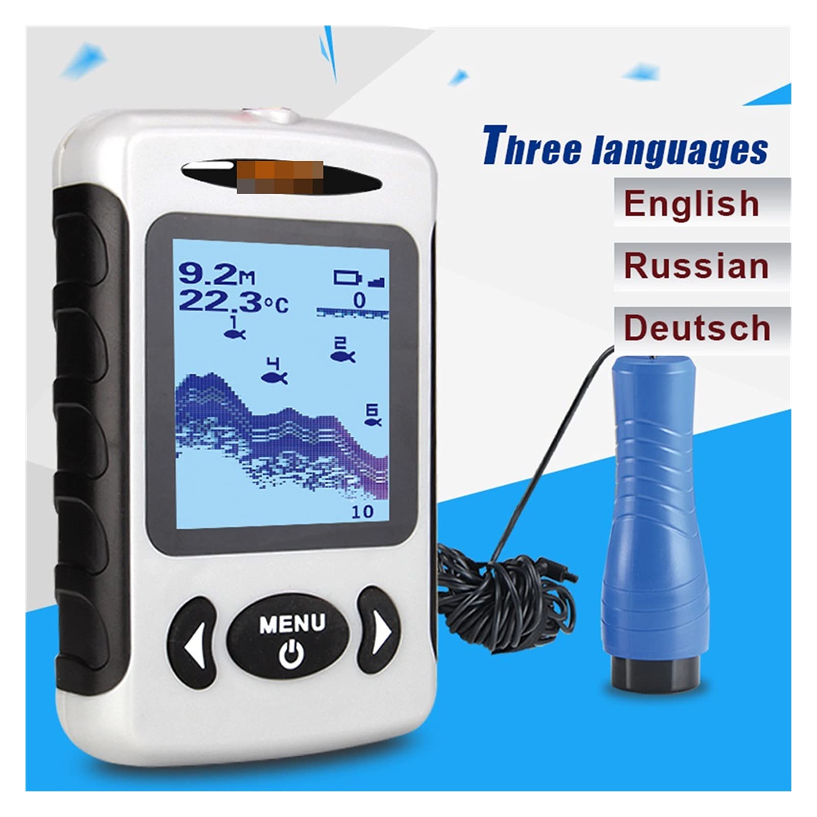 Buscador de Peces, 2. " LCD Finder portátil de Pescado al Aire Libre 200kHz / 83kHz Dobsar Doble Sonar 100M Detector for Pesca con Hielo