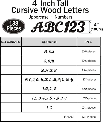 Miniatura 2 de 138 letras y números de madera de 4 pulgadas, letra cursiva de alfabetos de madera sin terminar para manualidades