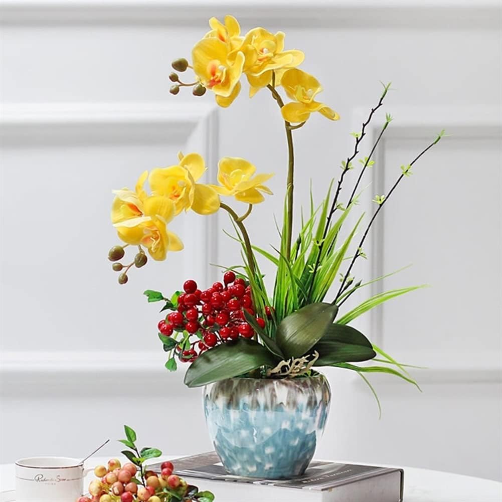 DFGHNBVC Artificial Orchid Artificial Orchid With Vase Set Artificial Flower 50Cm Artificial Phalaenopsis Flowers Pu Faux Orchids Decor Faux Orchids Very Natural.Yellow