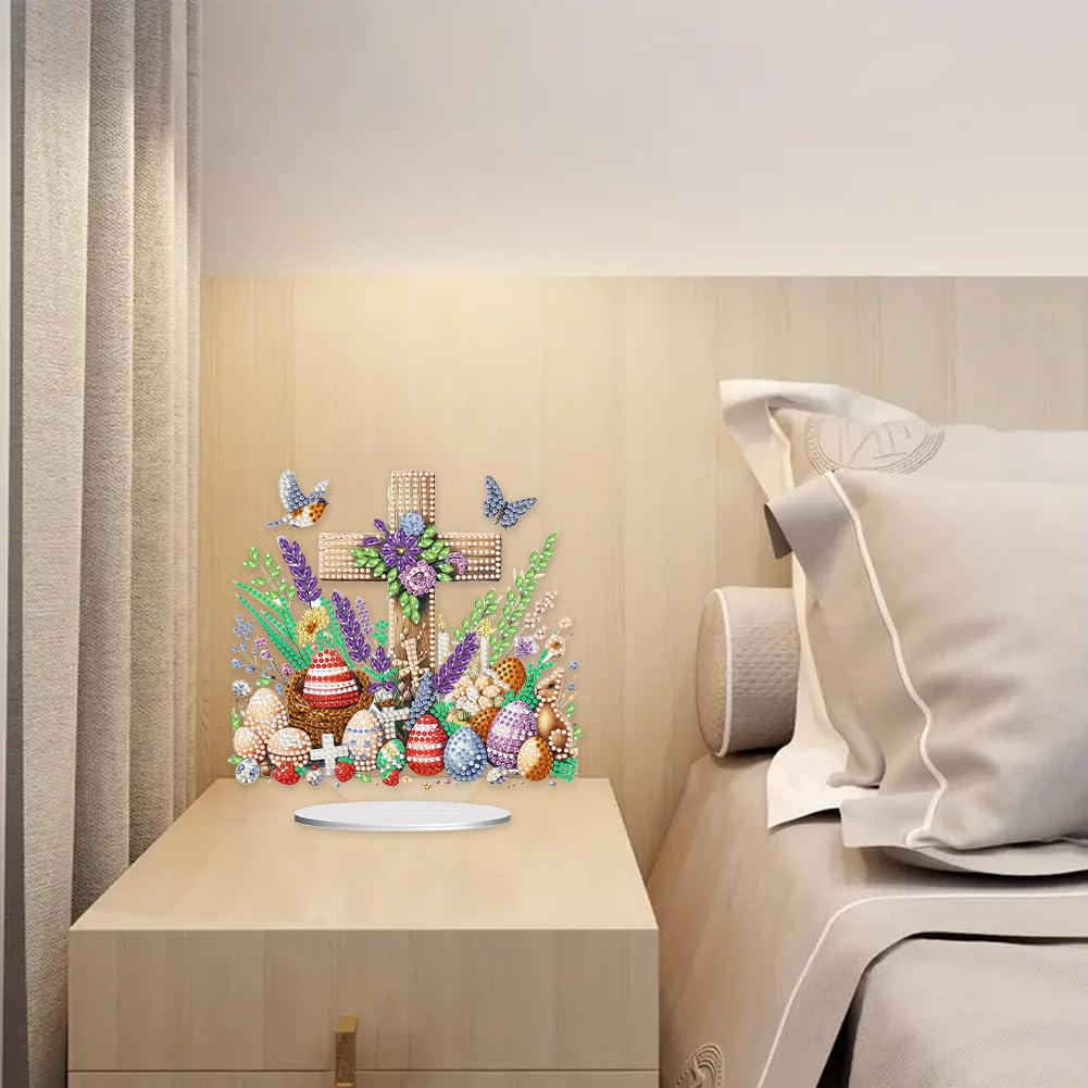 Kit Peinture Diamant DIY Pâques - Lapin Et œuf à Broder - Décoration De Table, Cadeau Fait Main - Art Thérapeutique